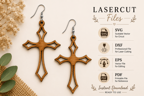 Download Wooden Cross Earring SVG,Laser Cut Files - Cut files Collection