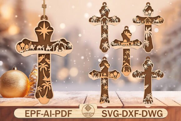 Download Nativity Cross Ornament Laser Cut Files - Cut files Collection