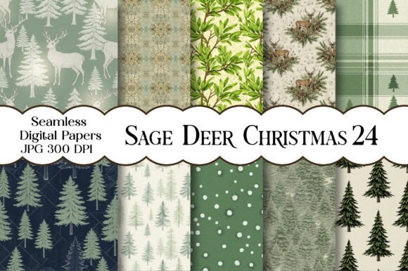 Download Sage Deer Christmas Digital Paper - Premium Bundle