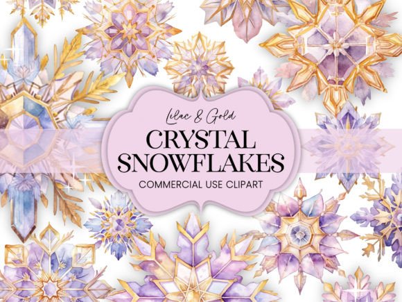 Download Lilac Gold Watercolor Crystal Snowflakes - Snowflakes Collection