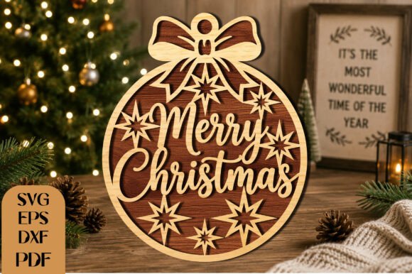 Download Merry Christmas Bauble Laser Cut SVG - Merry christmas Collection