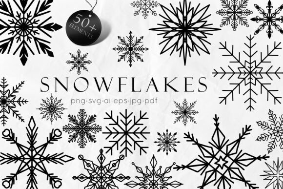 Download 50 Snowflakes SVG Line Art - Snowflakes Collection